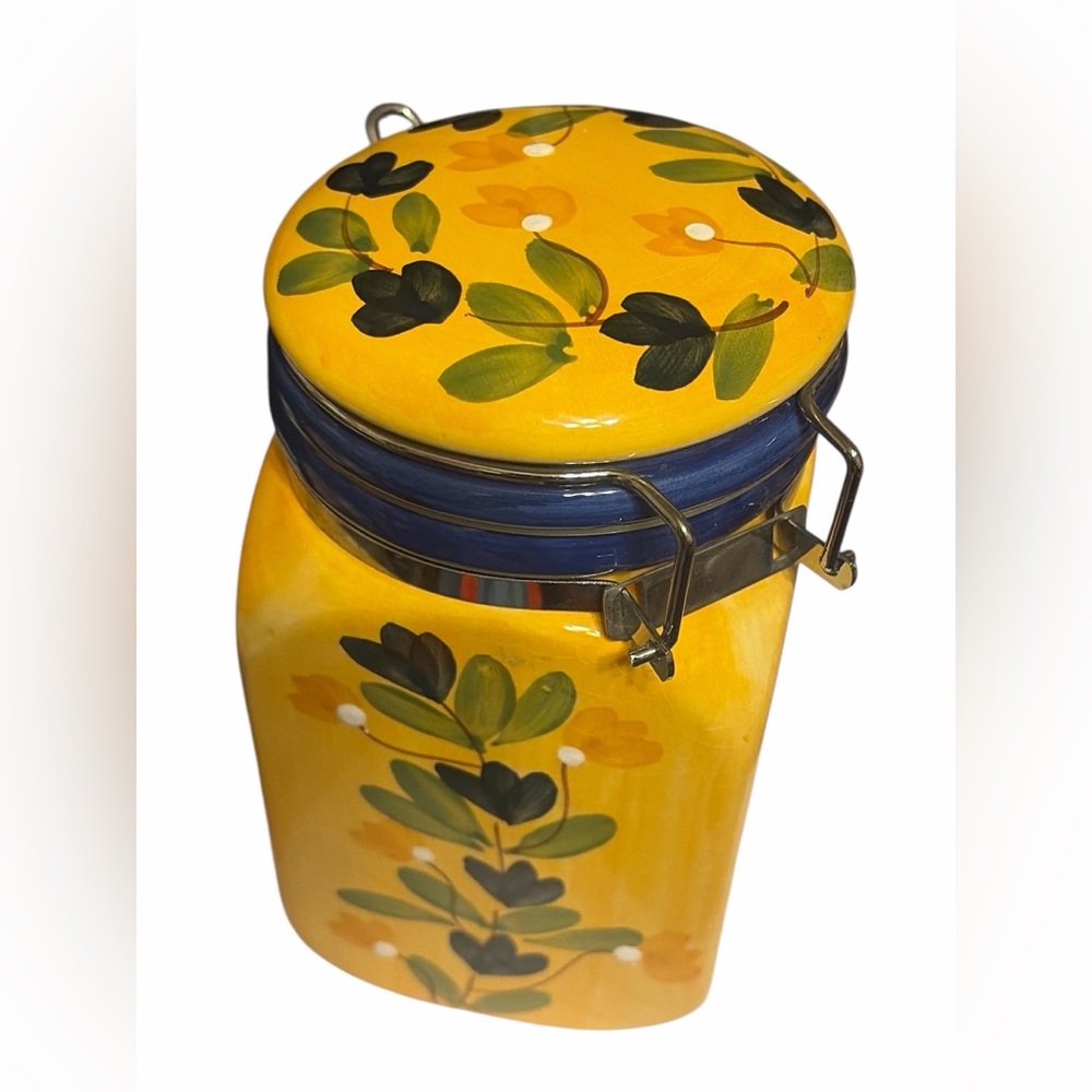 California Pantry Yellow and Blue Floral Ceramic Canister - Picture 3 of 7